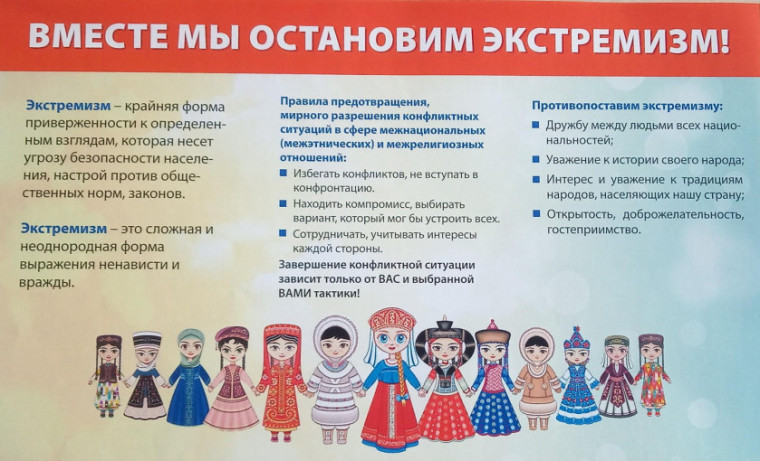 Профилактика идеологии экстремизма, разжигания межконфессиональной и межнациональной вражды.